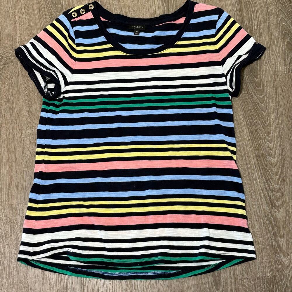 Talbots Striped Cotton Modal Tee M Nautical Shoulder Button Top​​